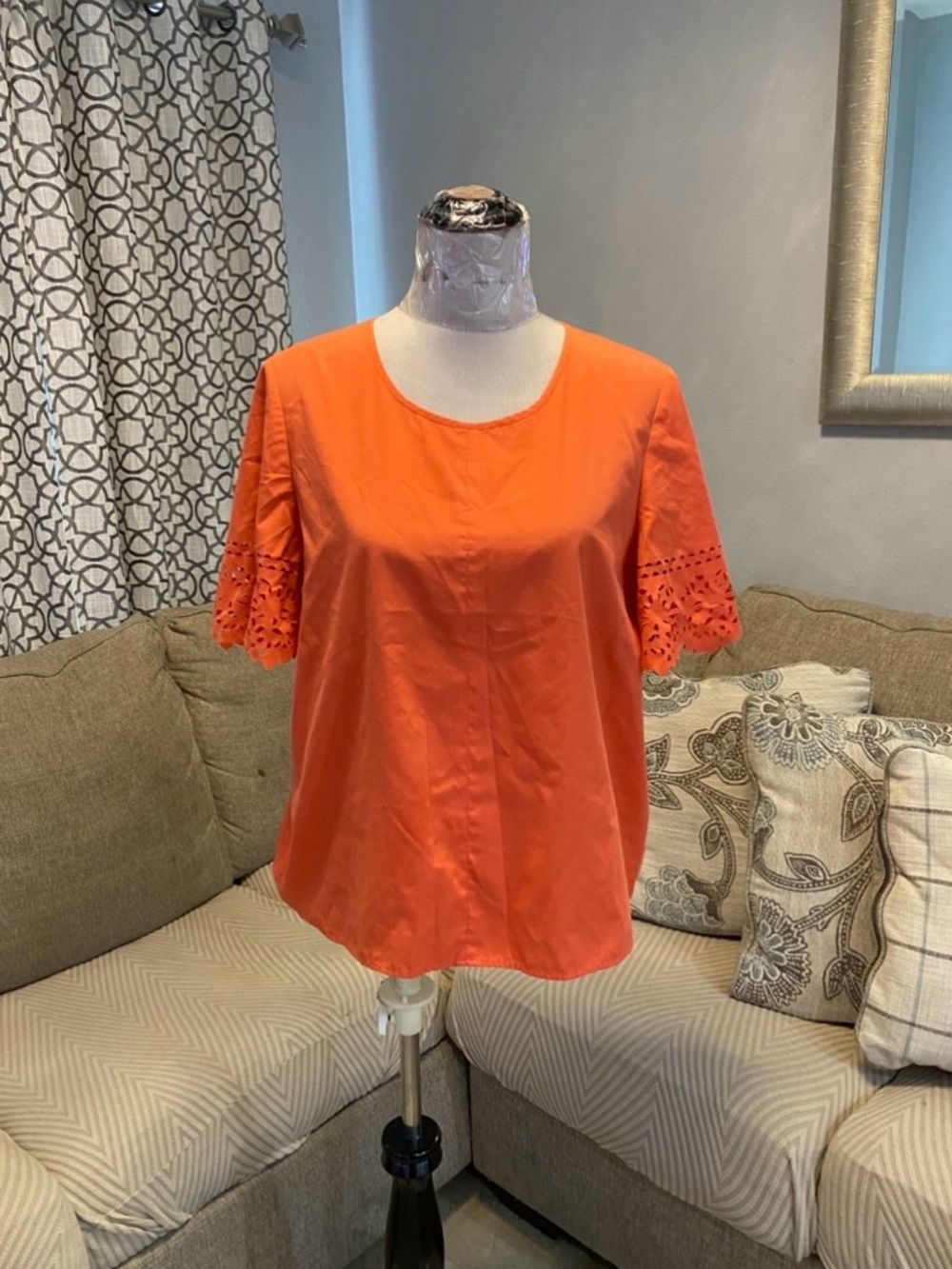 J.Crew Neon orange Blouse Women Large distinctive laser-cut flutter sleeves